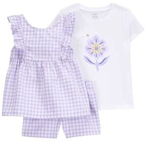 Carter's Girls' 3-piece Playwear Set Purple/White‎ Checkered 3T New with Tags!